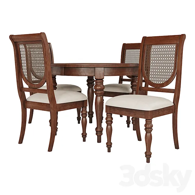 Dining Group LIFESTYLE-Table and Chairs VICTORIA TOBACCO (01) 3D Model