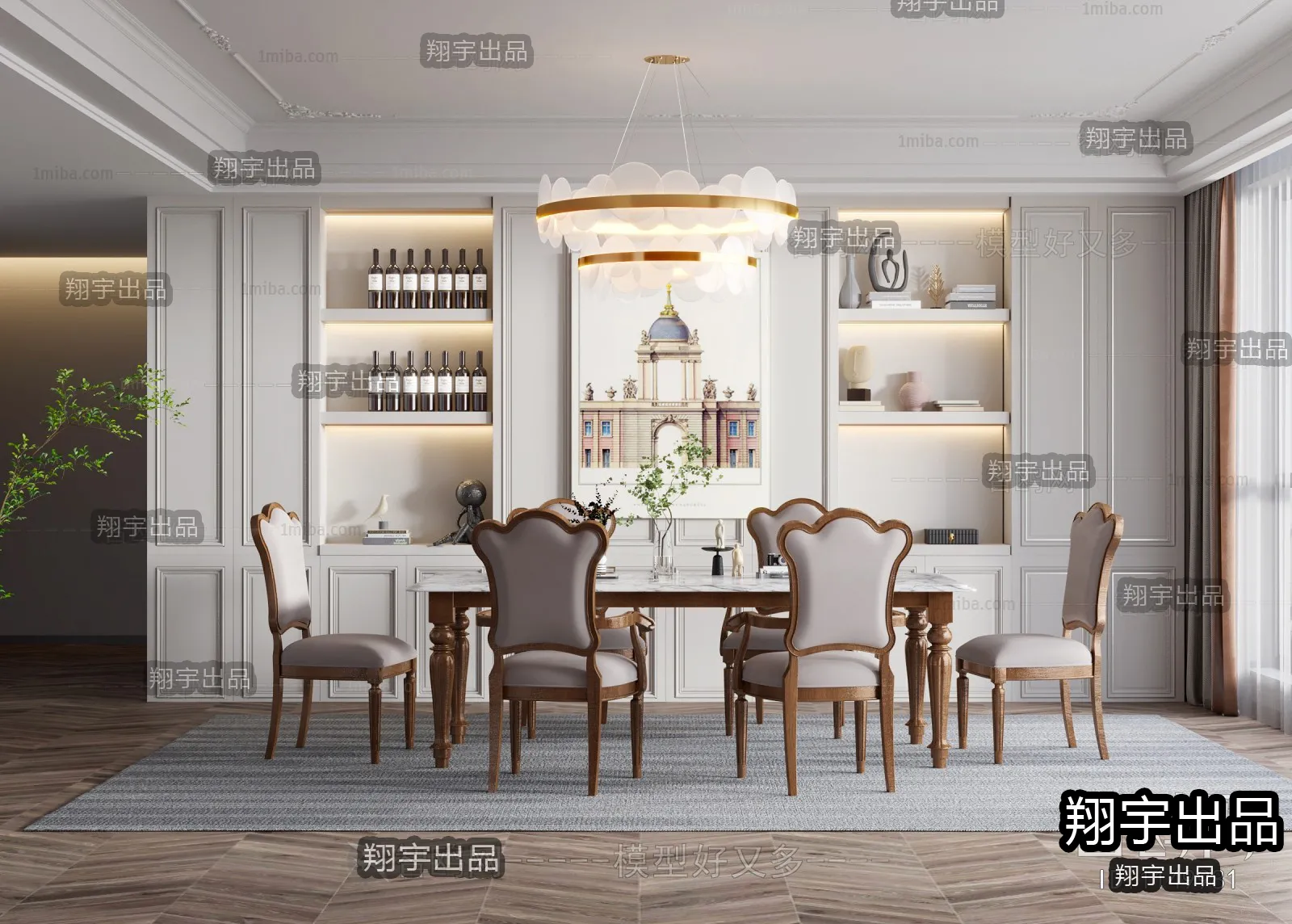 Dining Room 3D Interior Scene – American Style – 001 Dining Room 3D Interior Scene – American Style – 001