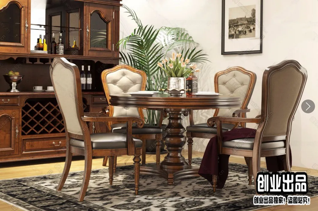 Dining Room 3D Interior Scene – American Style – 002 Dining Room 3D Interior Scene – American Style – 002