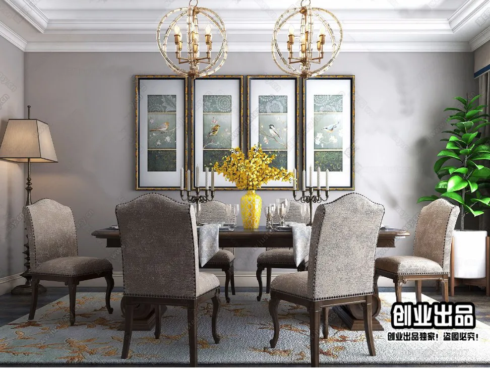 Dining Room 3D Interior Scene – American Style – 003 Dining Room 3D Interior Scene – American Style – 003