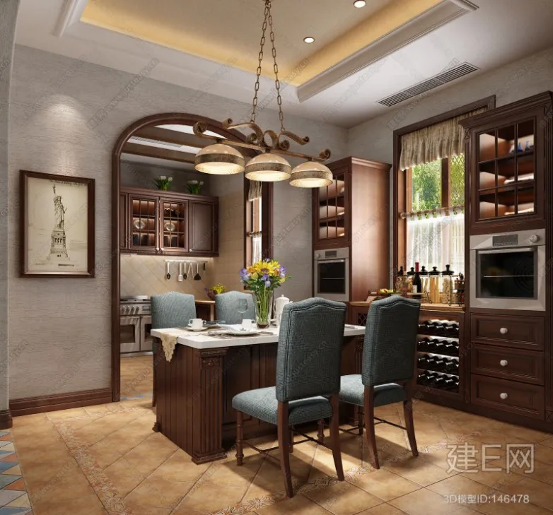 Dining Room 3D Interior Scene – American Style – 004 Dining Room 3D Interior Scene – American Style – 004