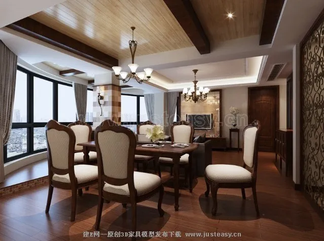 Dining Room 3D Interior Scene – American Style – 005 Dining Room 3D Interior Scene – American Style – 005