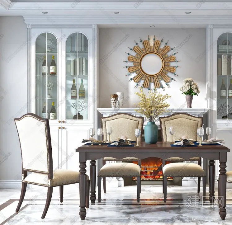 Dining Room 3D Interior Scene – American Style – 007 Dining Room 3D Interior Scene – American Style – 007