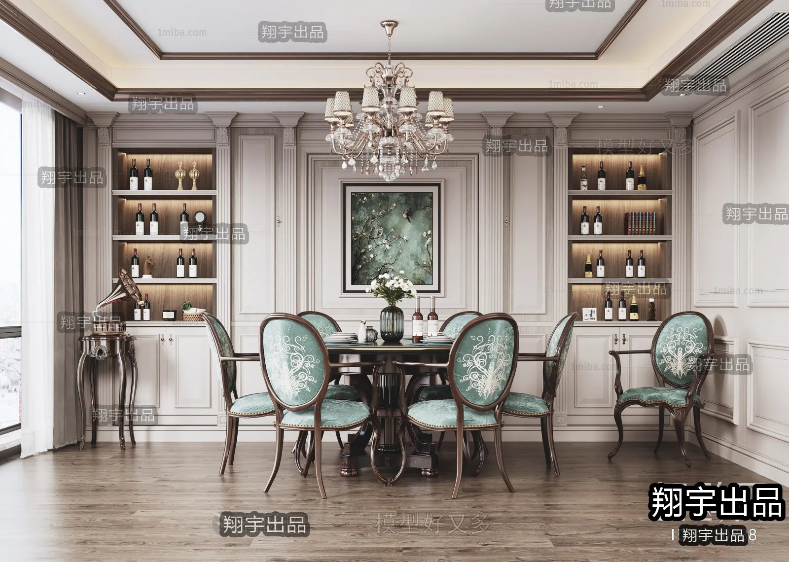 Dining Room 3D Interior Scene – American Style – 008 Dining Room 3D Interior Scene – American Style – 008