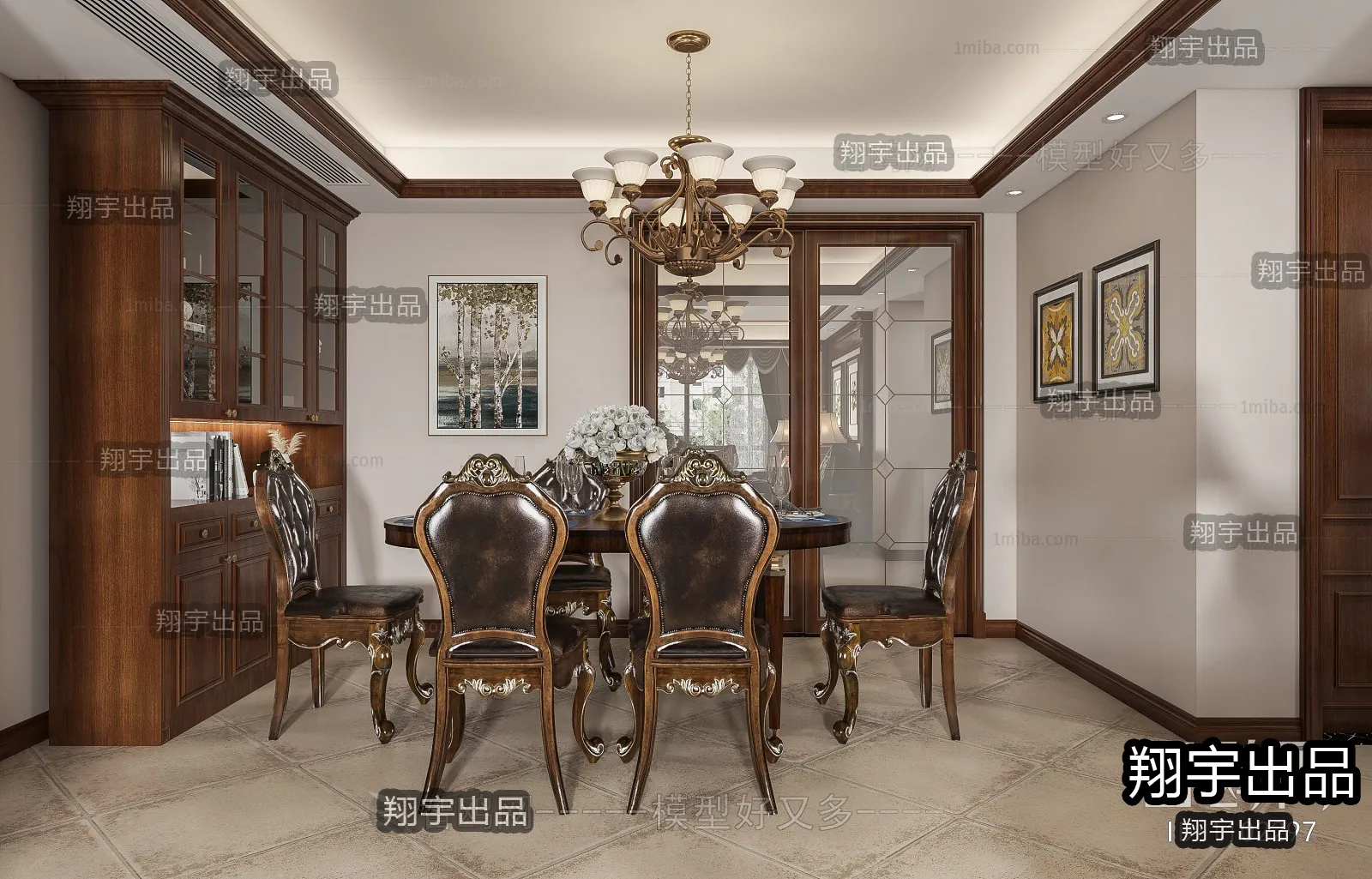 Dining Room 3D Interior Scene – American Style – 009 Dining Room 3D Interior Scene – American Style – 009