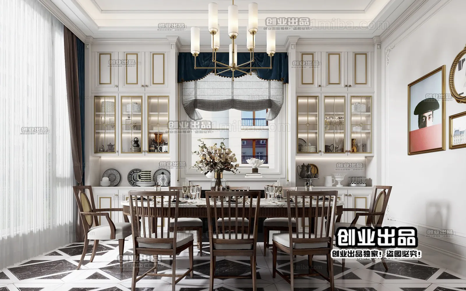 Dining Room 3D Interior Scene – American Style – 011 Dining Room 3D Interior Scene – American Style – 011