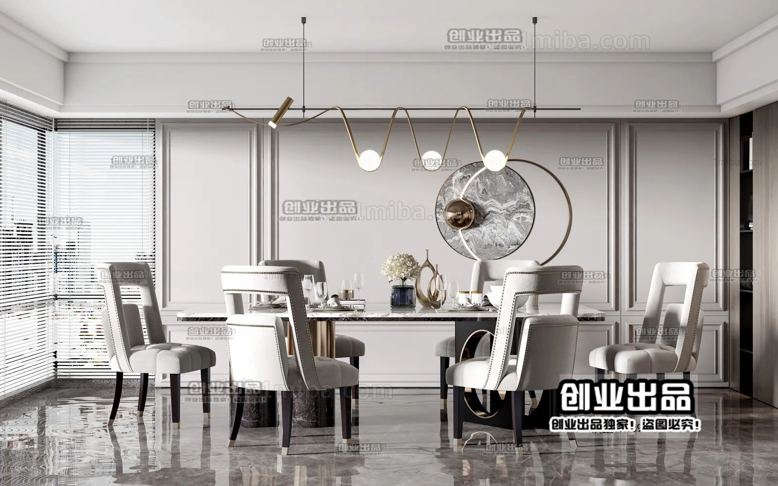 Dining Room 3D Interior Scene – American Style – 012 Dining Room 3D Interior Scene – American Style – 012