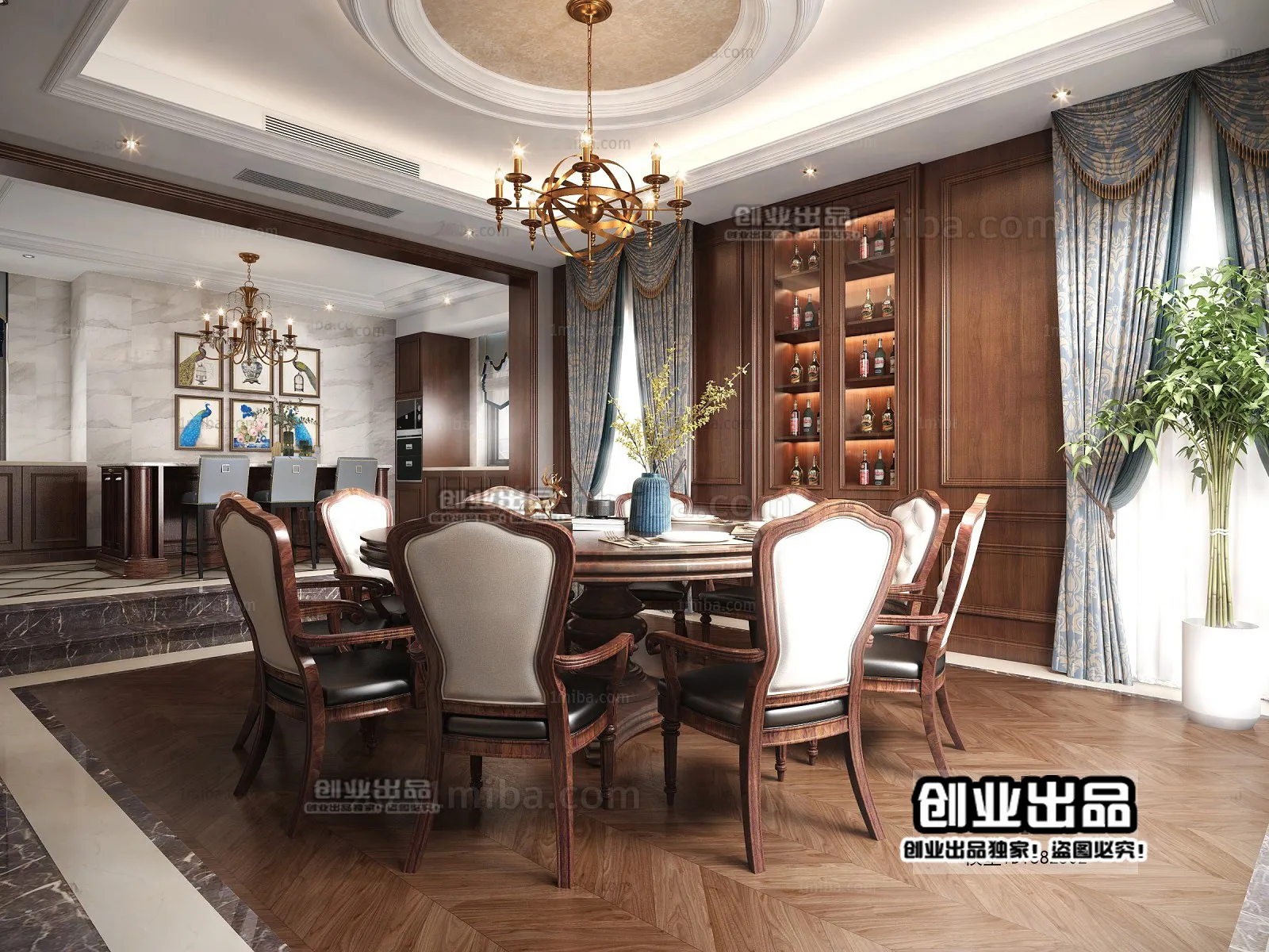 Dining Room 3D Interior Scene – American Style – 013 Dining Room 3D Interior Scene – American Style – 013