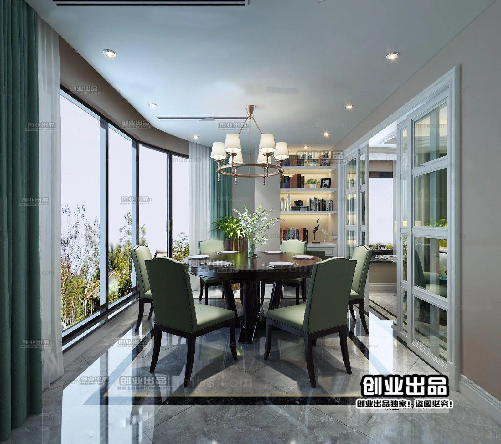 Dining Room 3D Interior Scene – American Style – 014 Dining Room 3D Interior Scene – American Style – 014