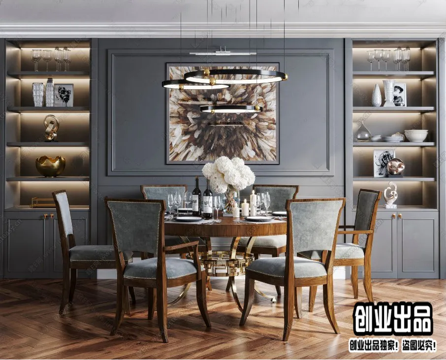 Dining Room 3D Interior Scene – American Style – 015 Dining Room 3D Interior Scene – American Style – 015