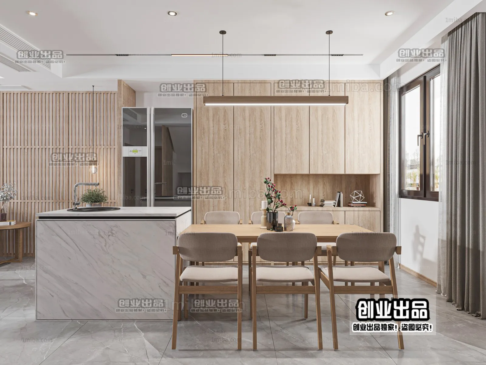Dining Room 3D Interior Scene – Japanese Style – 046 Dining Room 3D Interior Scene – Japanese Style – 046