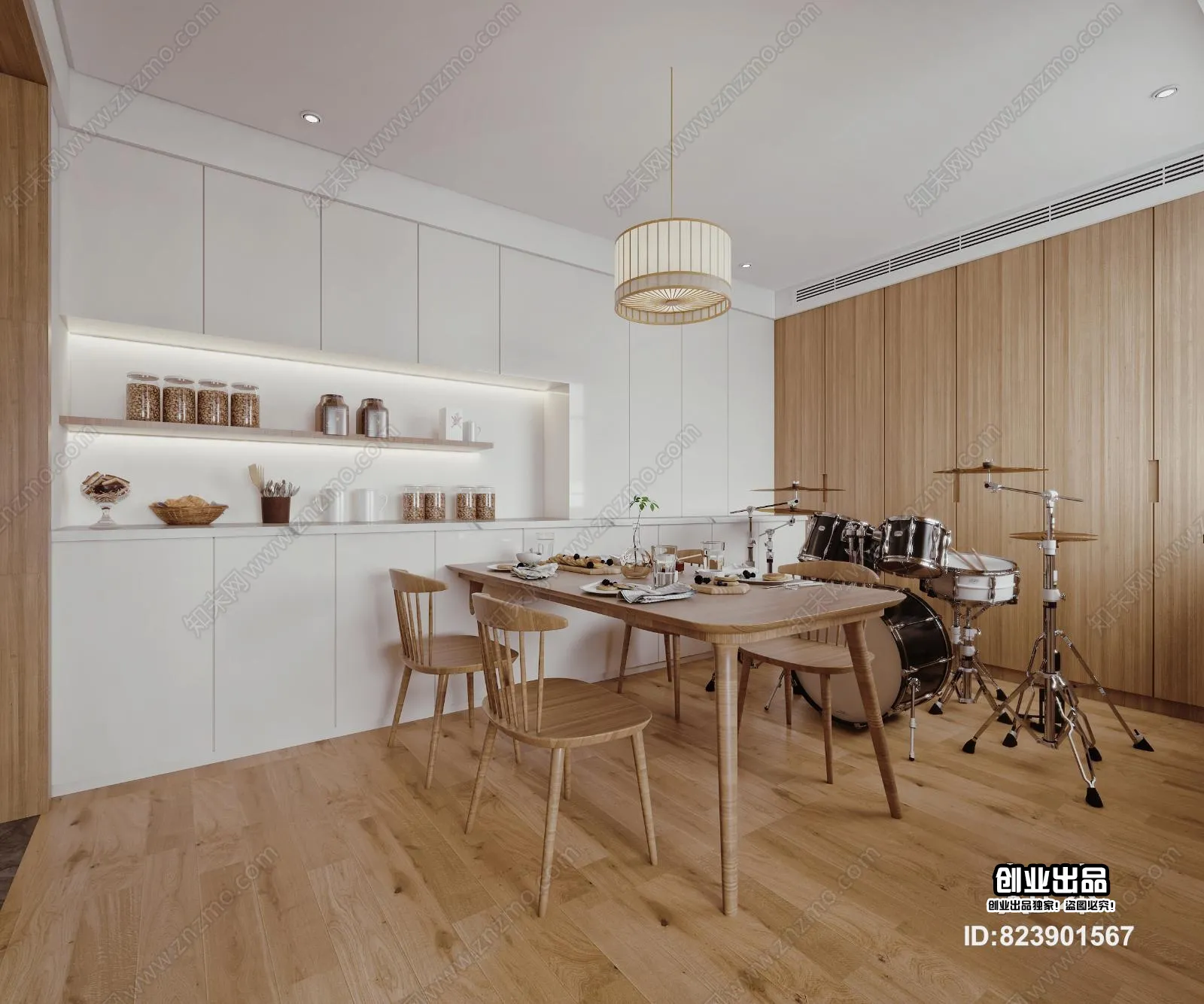 Dining Room 3D Interior Scene – Japanese Style – 047 Dining Room 3D Interior Scene – Japanese Style – 047