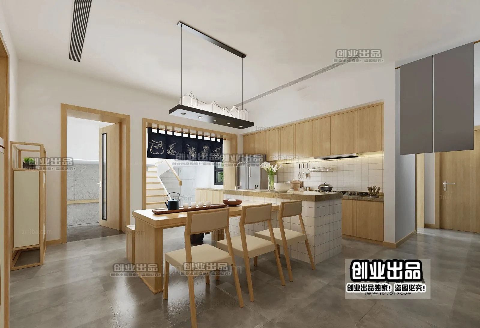 Dining Room 3D Interior Scene – Japanese Style – 053 Dining Room 3D Interior Scene – Japanese Style – 053