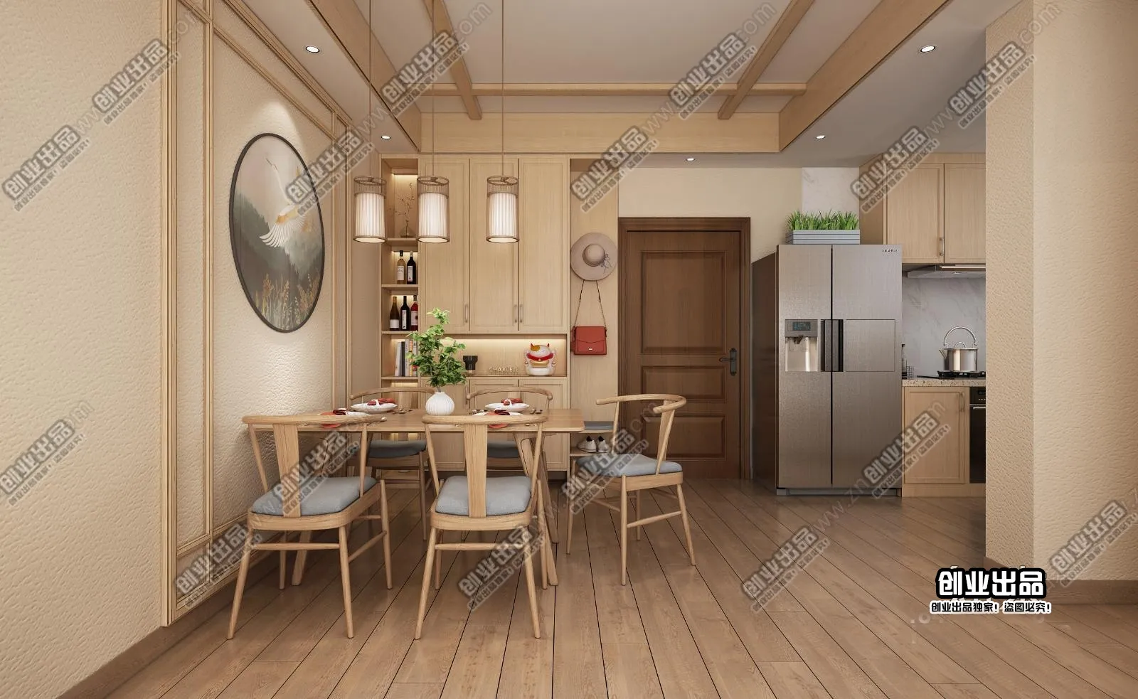 Dining Room 3D Interior Scene – Japanese Style – 056 Dining Room 3D Interior Scene – Japanese Style – 056