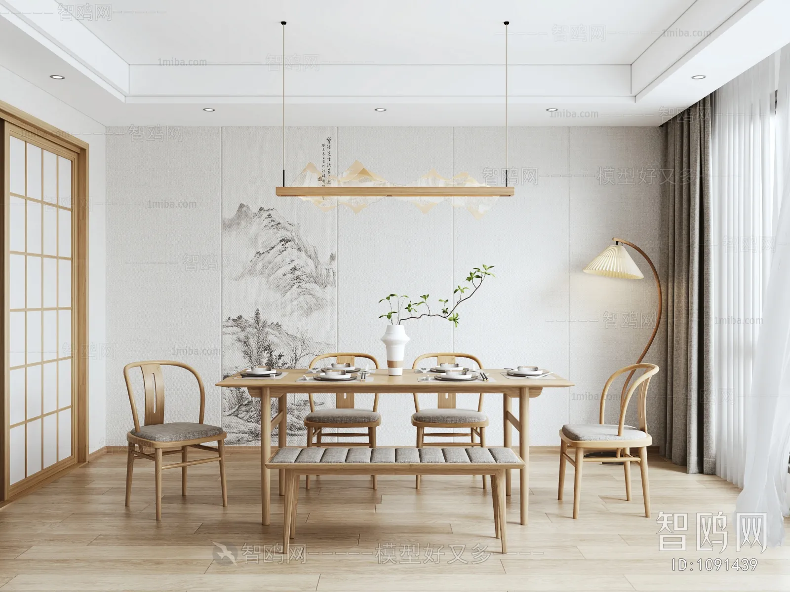 Dining Room 3D Interior Scene – Japanese Style – 058 Dining Room 3D Interior Scene – Japanese Style – 058
