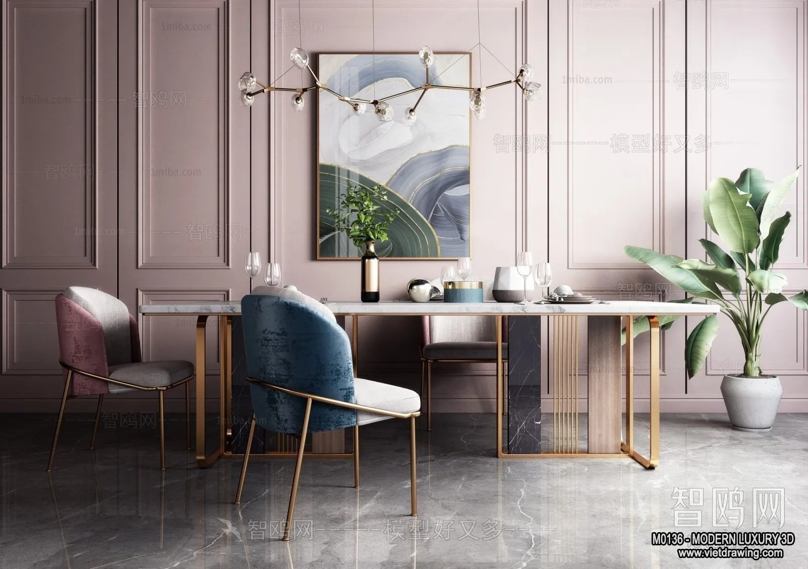 Dining Room – 3D Interior Scene – Luxury Style – 004 Dining Room – 3D Interior Scene – Luxury Style – 004
