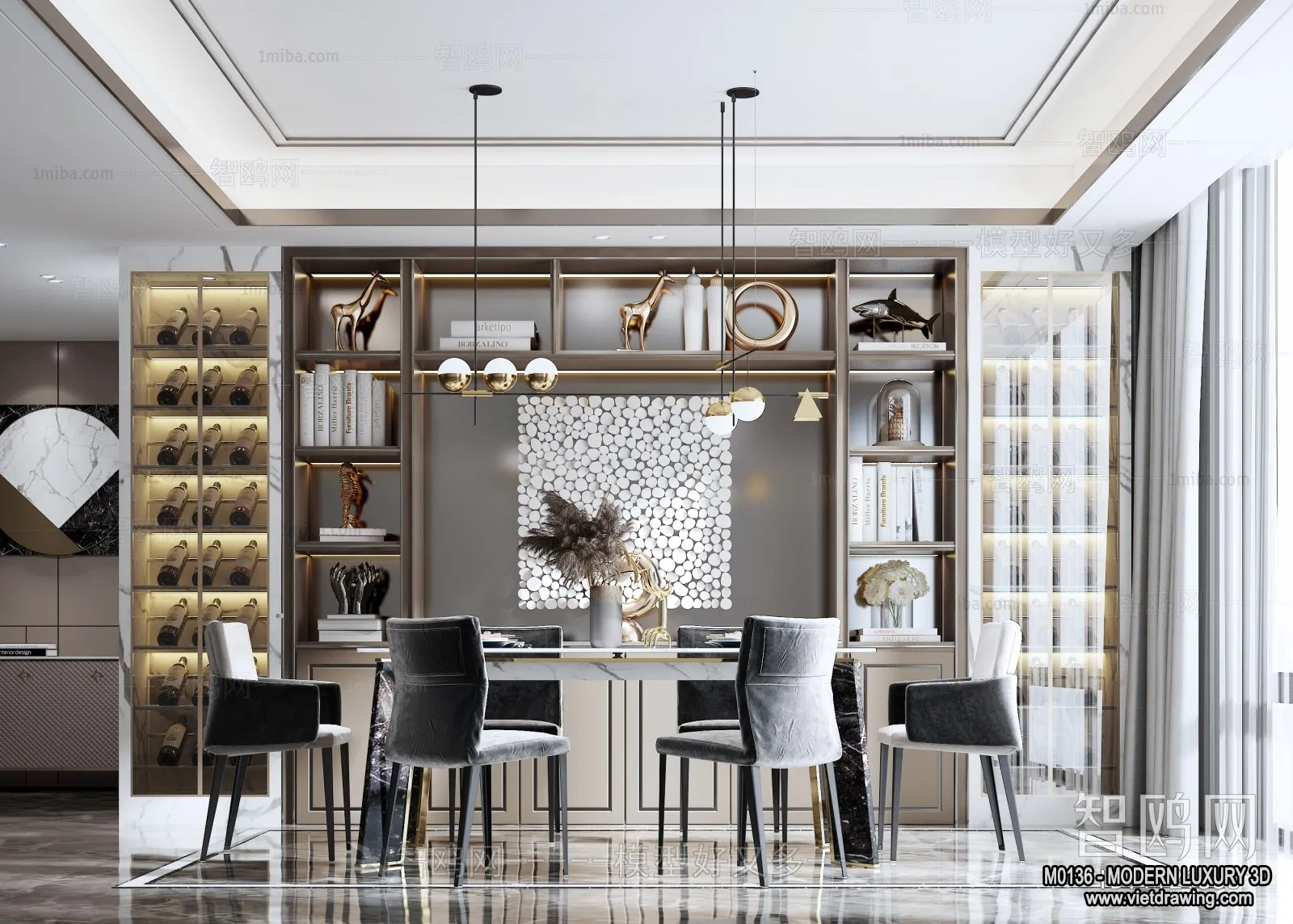 Dining Room – 3D Interior Scene – Luxury Style – 008 Dining Room – 3D Interior Scene – Luxury Style – 008