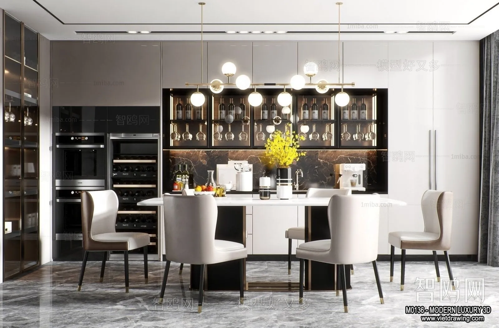 Dining Room – 3D Interior Scene – Luxury Style – 009 Dining Room – 3D Interior Scene – Luxury Style – 009