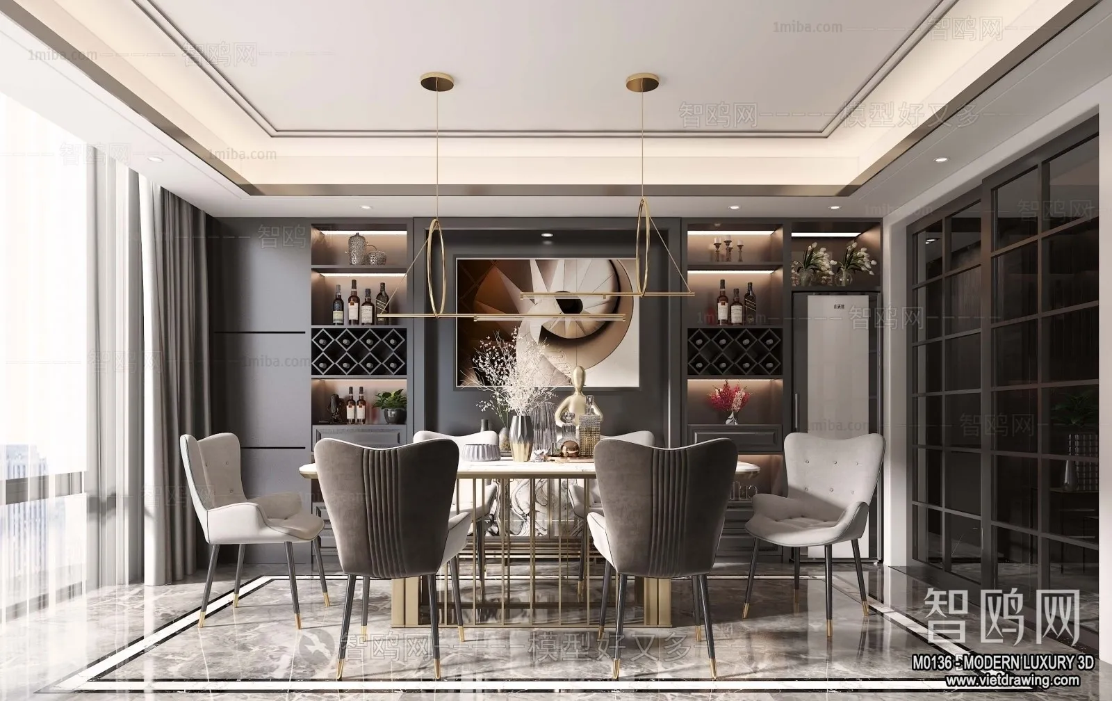 Dining Room – 3D Interior Scene – Luxury Style – 015 Dining Room – 3D Interior Scene – Luxury Style – 015