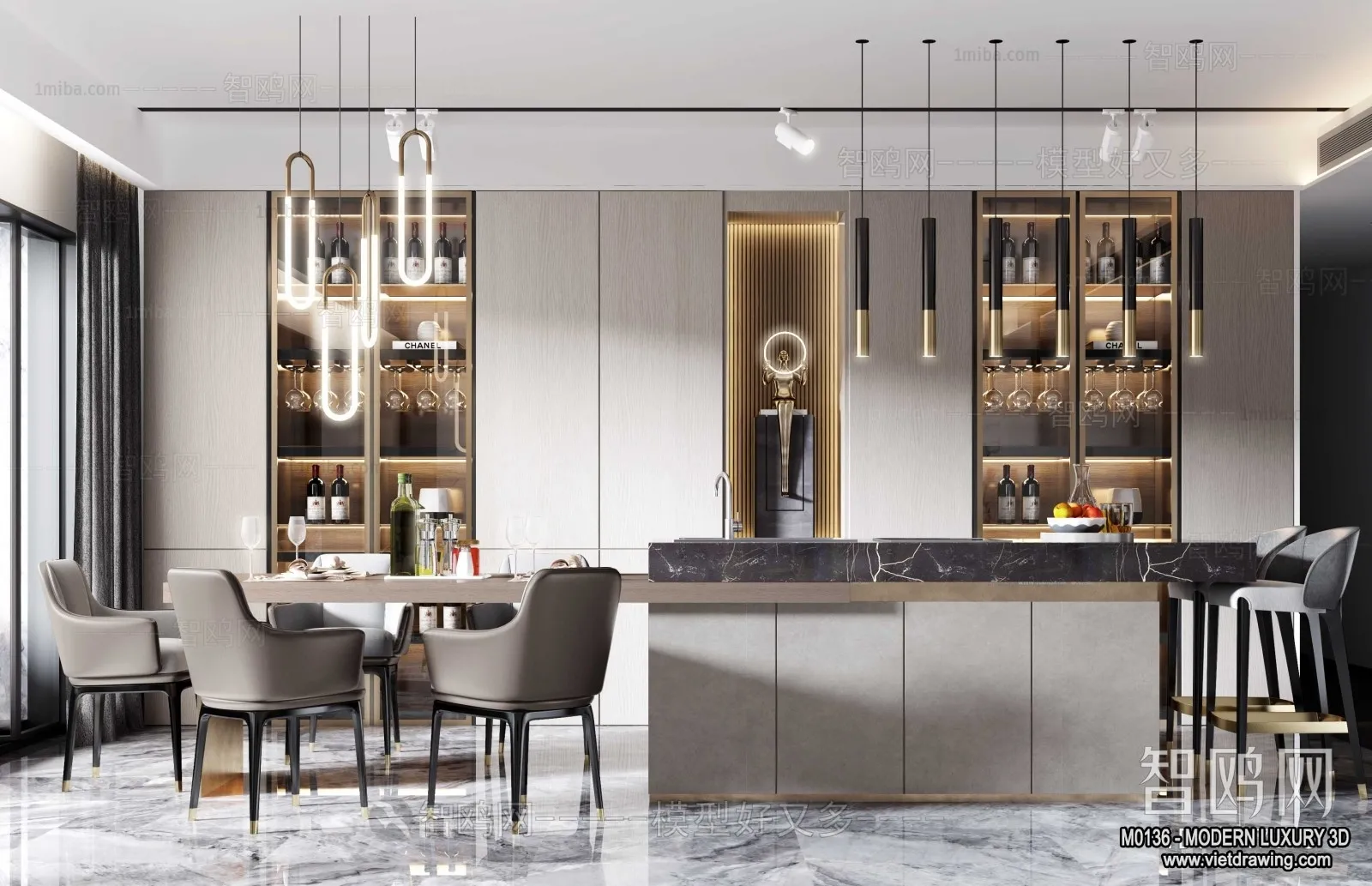 Dining Room – 3D Interior Scene – Luxury Style – 017 Dining Room – 3D Interior Scene – Luxury Style – 017