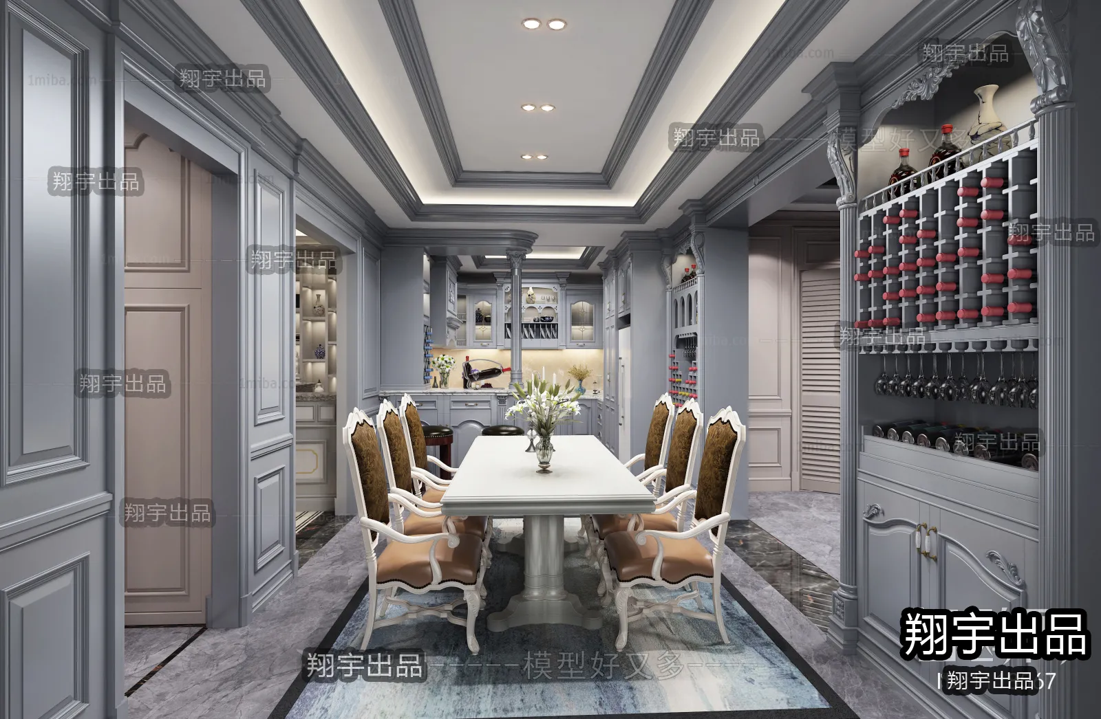 Dining Room 3D Interior Scene Model – European Style – 001 Dining Room 3D Interior Scene Model – European Style – 001