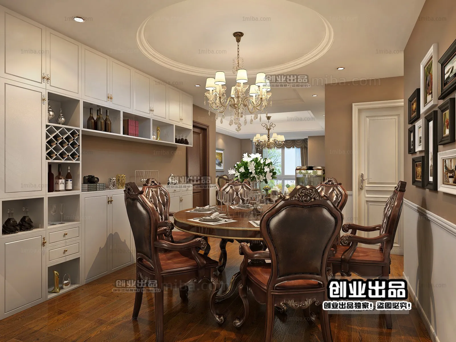 Dining Room 3D Interior Scene Model – European Style – 002 Dining Room 3D Interior Scene Model – European Style – 002