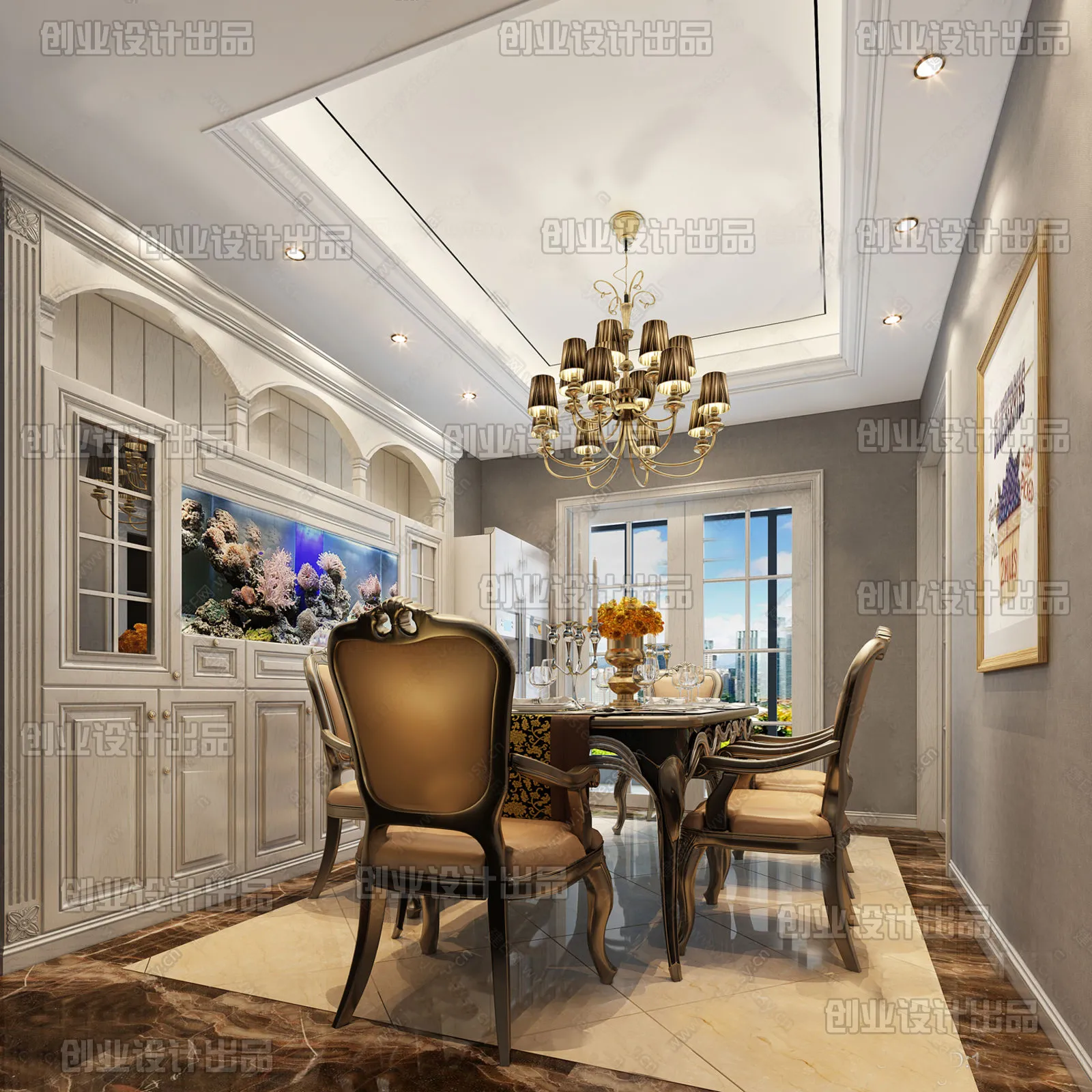 Dining Room 3D Interior Scene Model – European Style – 005 Dining Room 3D Interior Scene Model – European Style – 005