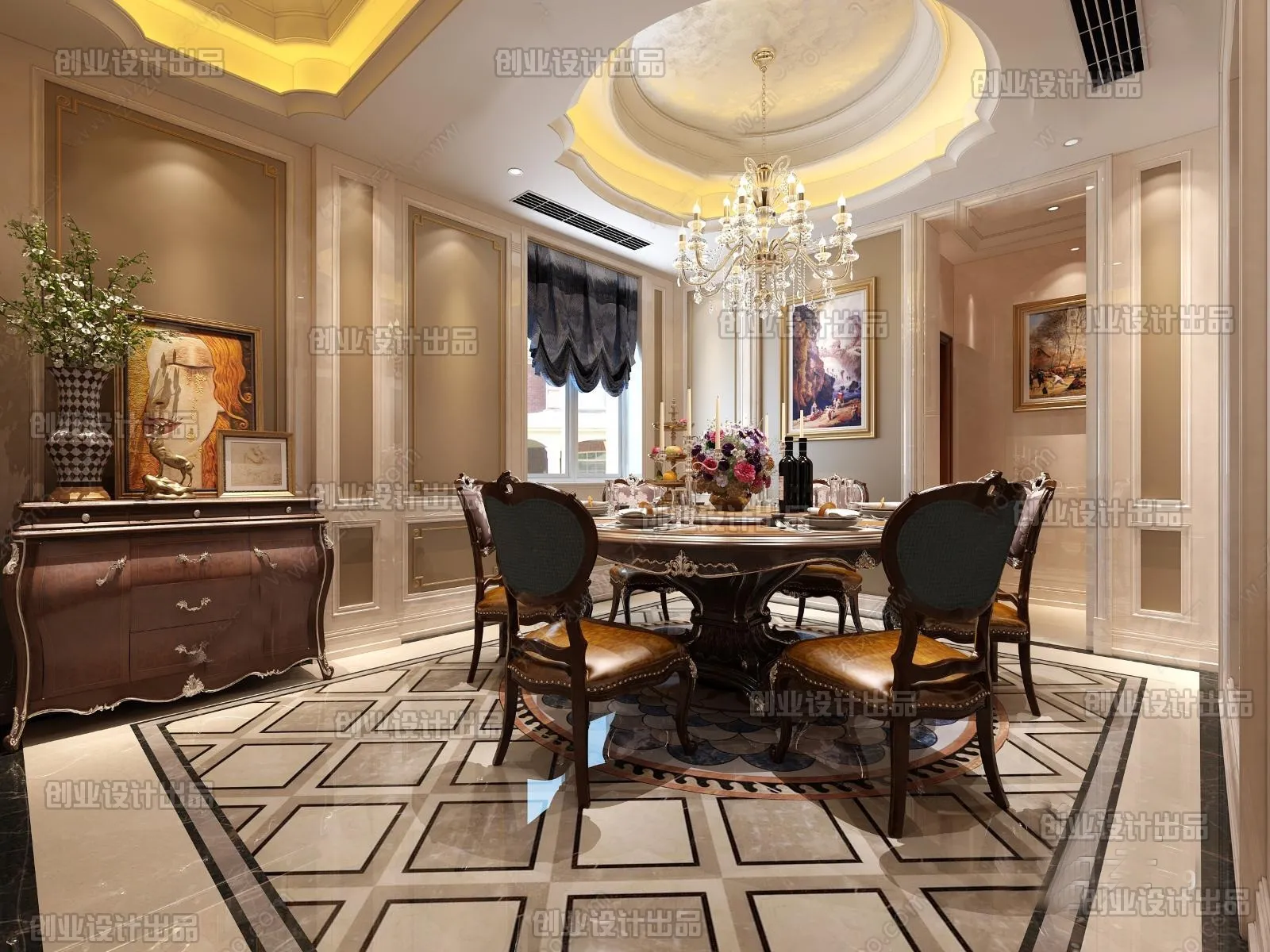 Dining Room 3D Interior Scene Model – European Style – 006 Dining Room 3D Interior Scene Model – European Style – 006