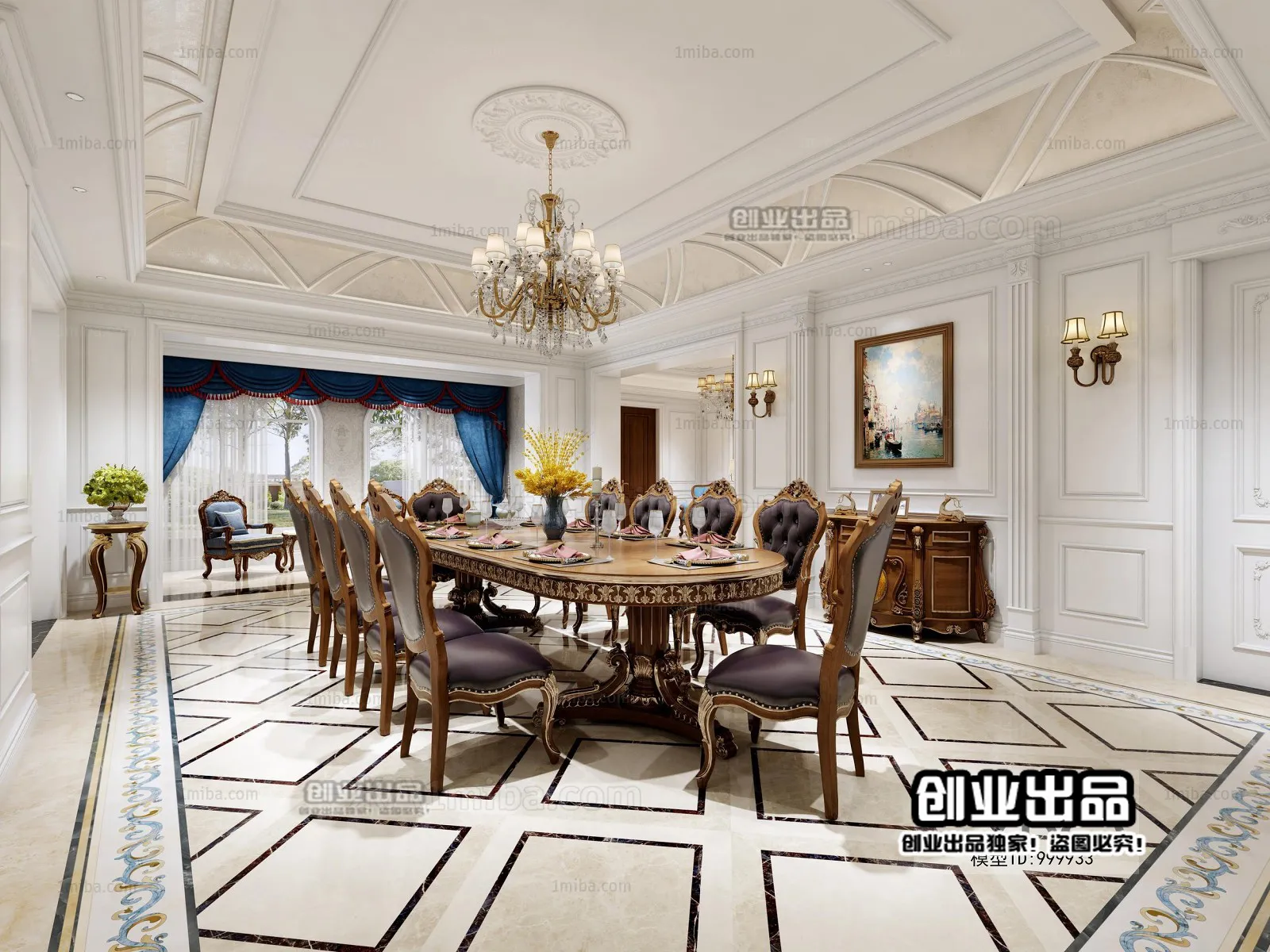 Dining Room 3D Interior Scene Model – European Style – 007 Dining Room 3D Interior Scene Model – European Style – 007
