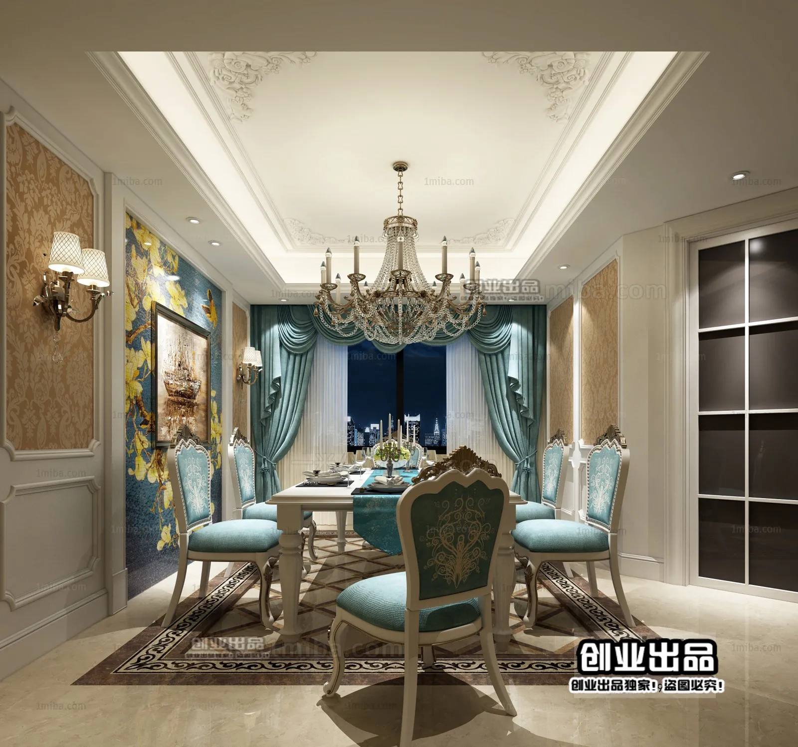 Dining Room 3D Interior Scene Model – European Style – 008 Dining Room 3D Interior Scene Model – European Style – 008