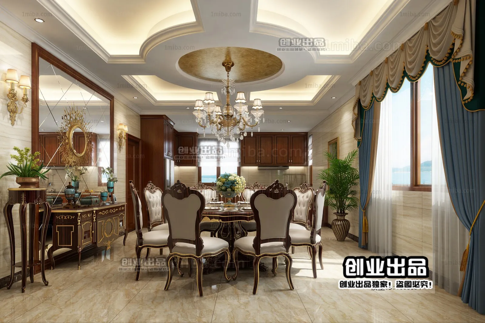 Dining Room 3D Interior Scene Model – European Style – 009 Dining Room 3D Interior Scene Model – European Style – 009