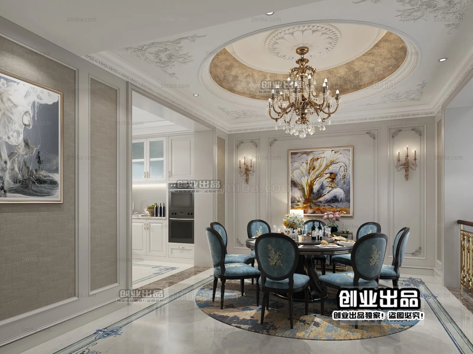 Dining Room 3D Interior Scene Model – European Style – 010 Dining Room 3D Interior Scene Model – European Style – 010
