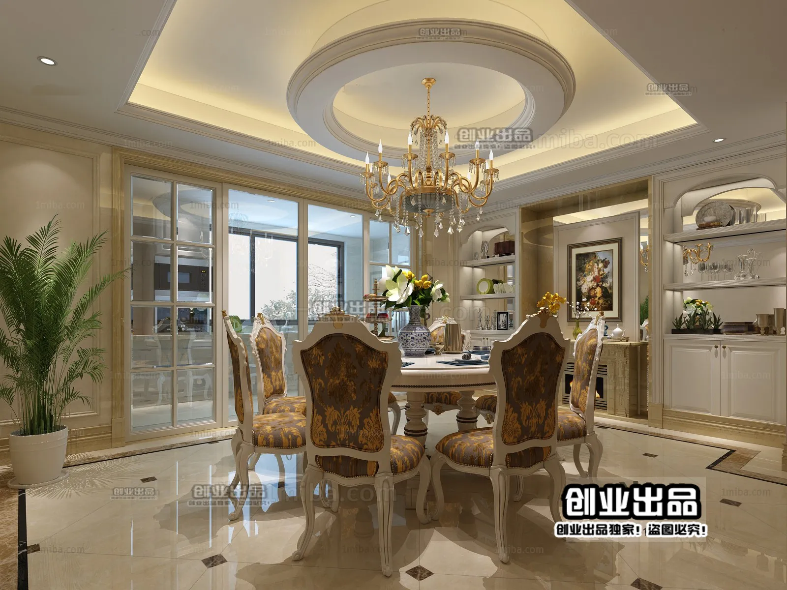 Dining Room 3D Interior Scene Model – European Style – 011 Dining Room 3D Interior Scene Model – European Style – 011