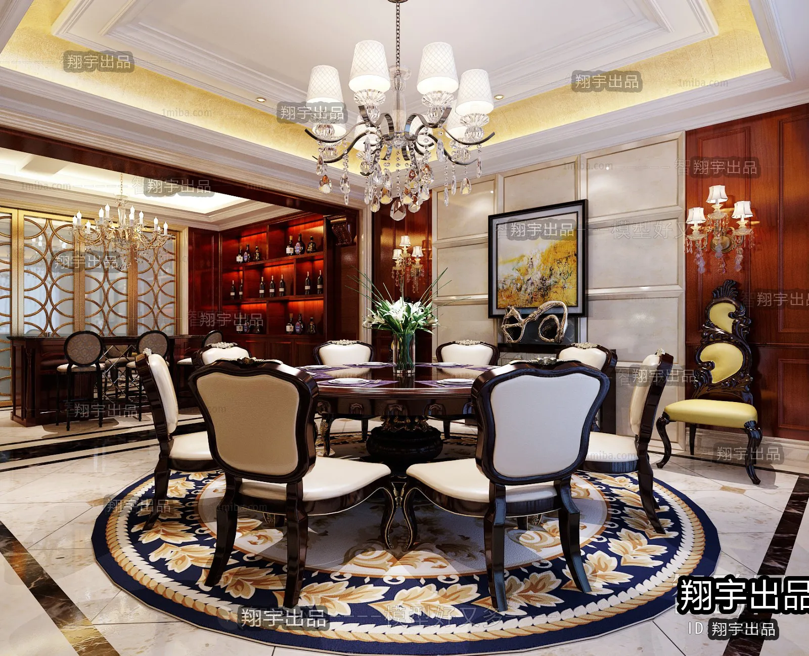 Dining Room 3D Interior Scene Model – European Style – 012 Dining Room 3D Interior Scene Model – European Style – 012