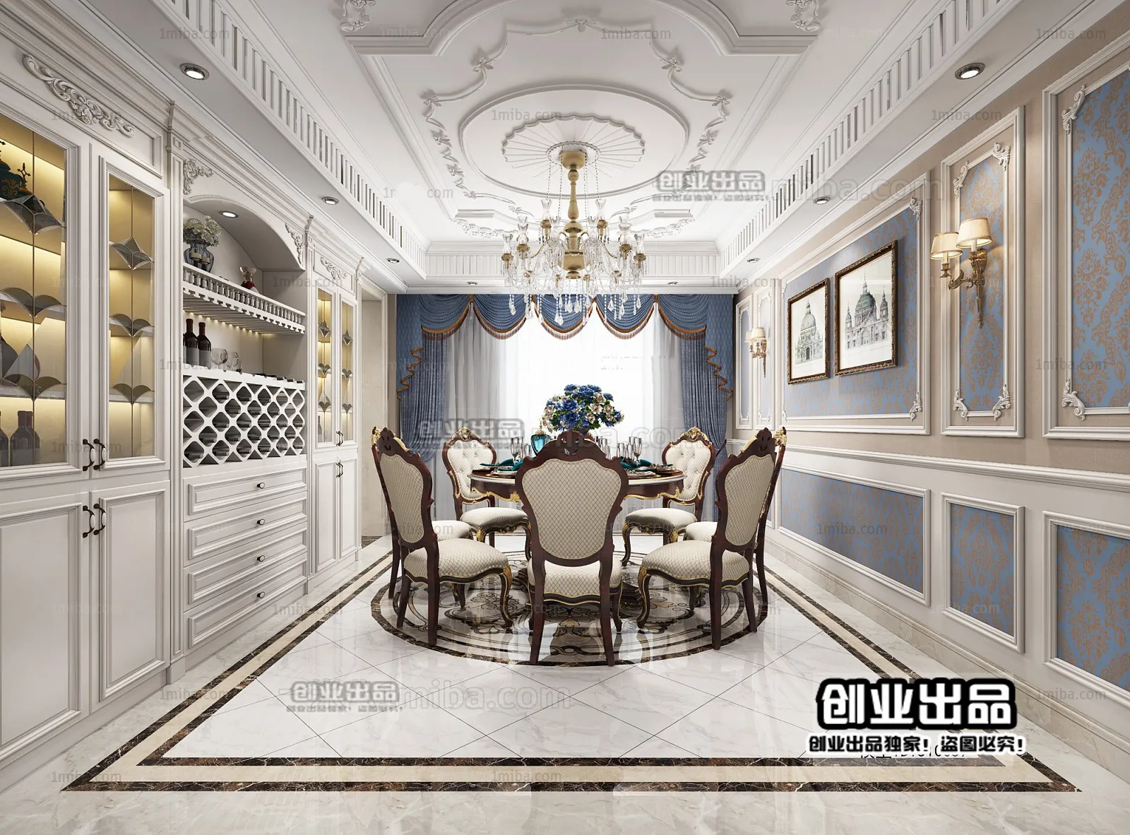 Dining Room 3D Interior Scene Model – European Style – 014 Dining Room 3D Interior Scene Model – European Style – 014