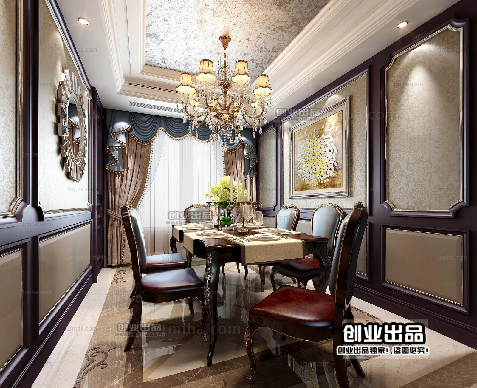 Dining Room 3D Interior Scene Model – European Style – 015 Dining Room 3D Interior Scene Model – European Style – 015