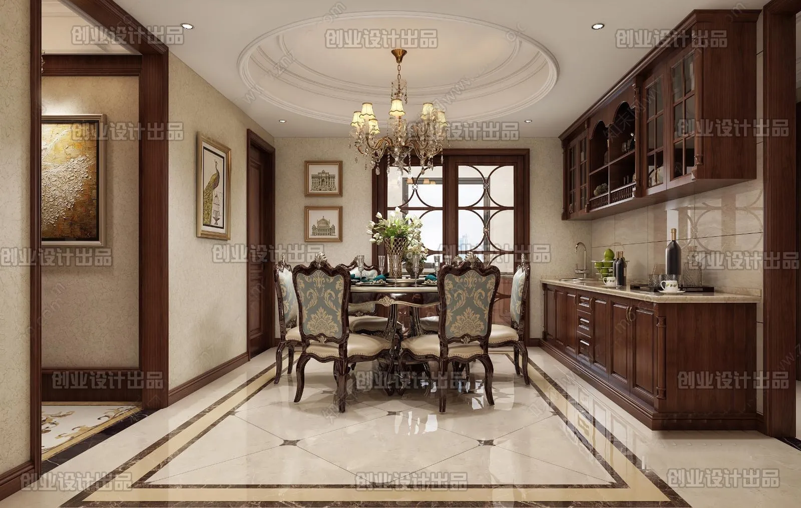 Dining Room 3D Interior Scene Model – European Style – 016 Dining Room 3D Interior Scene Model – European Style – 016