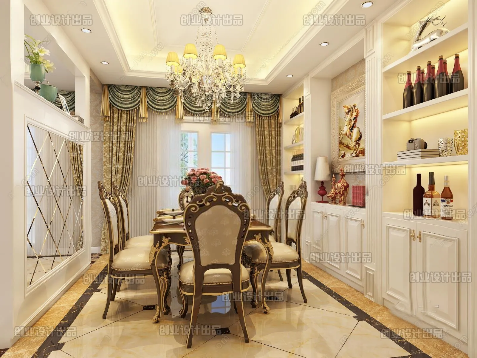 Dining Room 3D Interior Scene Model – European Style – 017 Dining Room 3D Interior Scene Model – European Style – 017