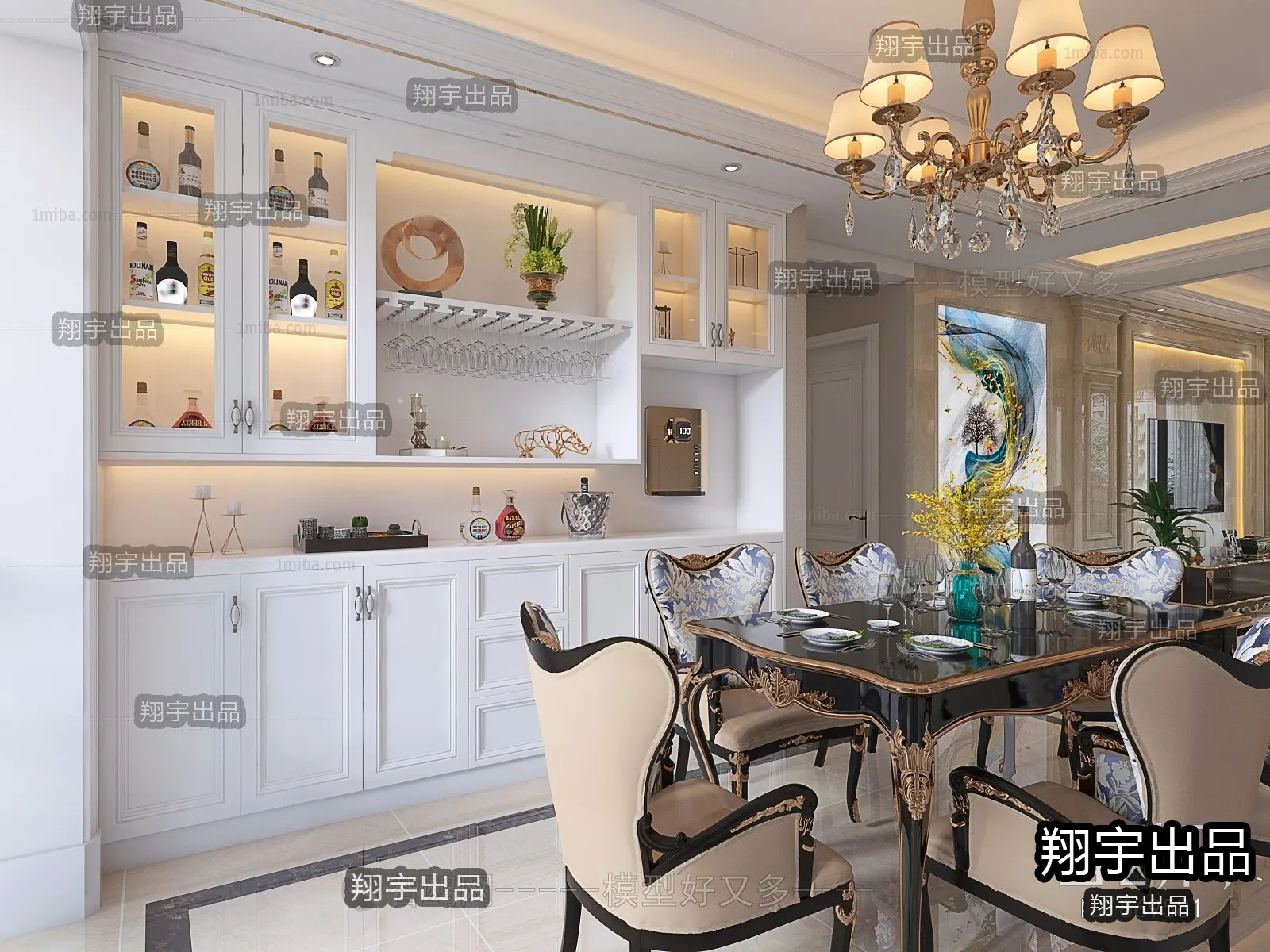 Dining Room 3D Interior Scene Model – European Style – 018 Dining Room 3D Interior Scene Model – European Style – 018