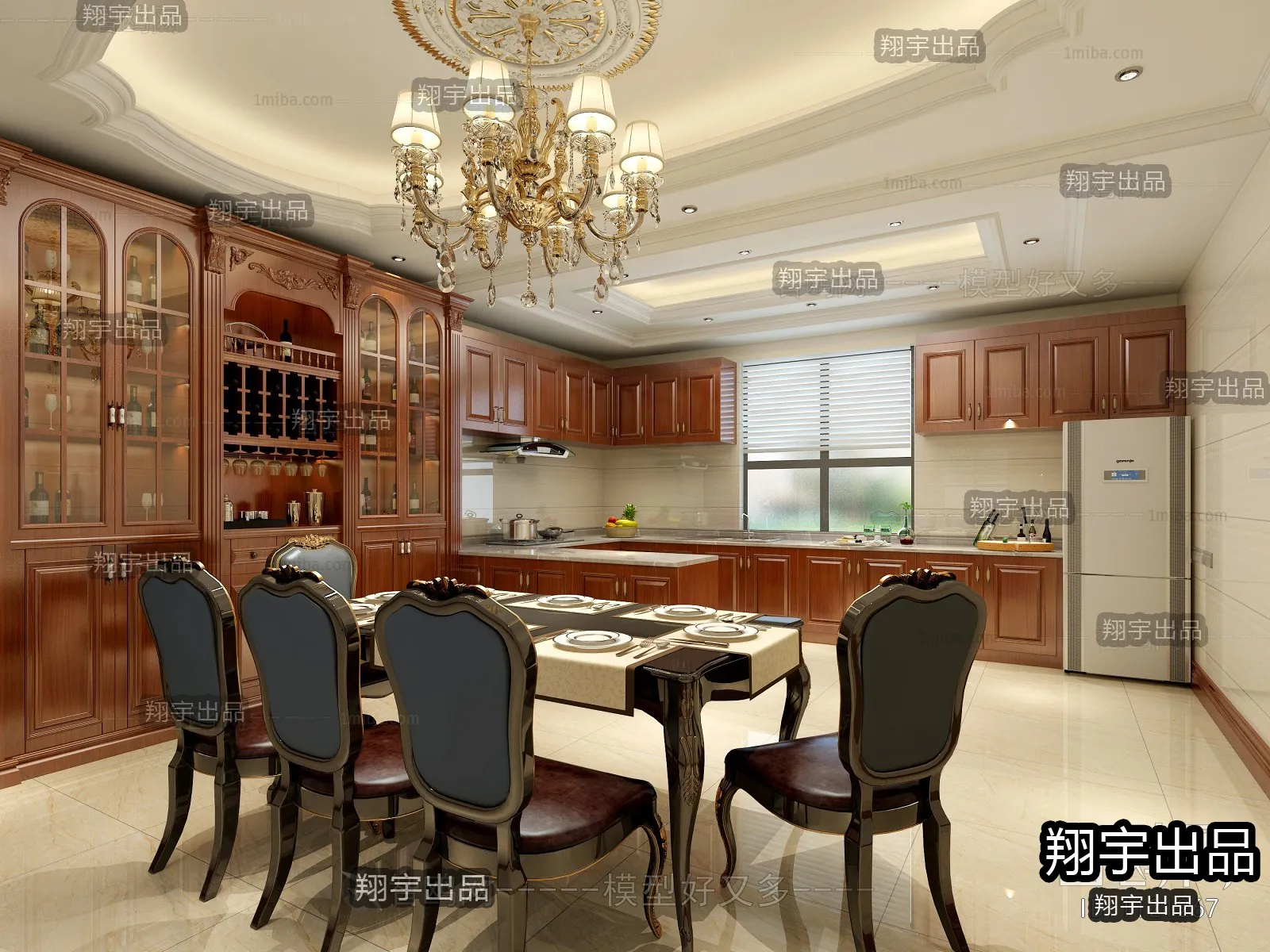 Dining Room 3D Interior Scene Model – European Style – 019 Dining Room 3D Interior Scene Model – European Style – 019