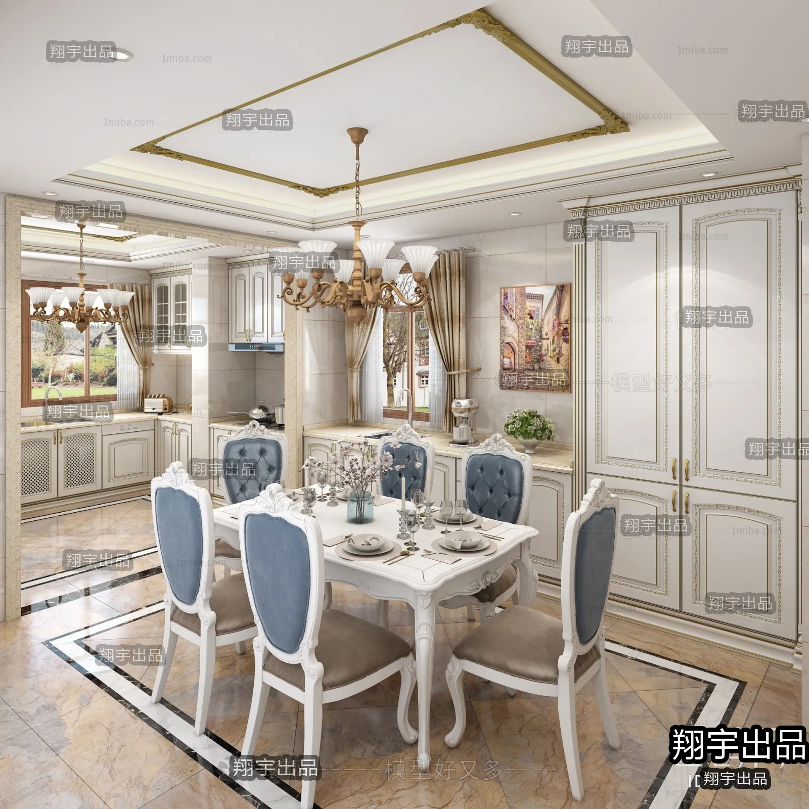 Dining Room 3D Interior Scene Model – European Style – 020 Dining Room 3D Interior Scene Model – European Style – 020