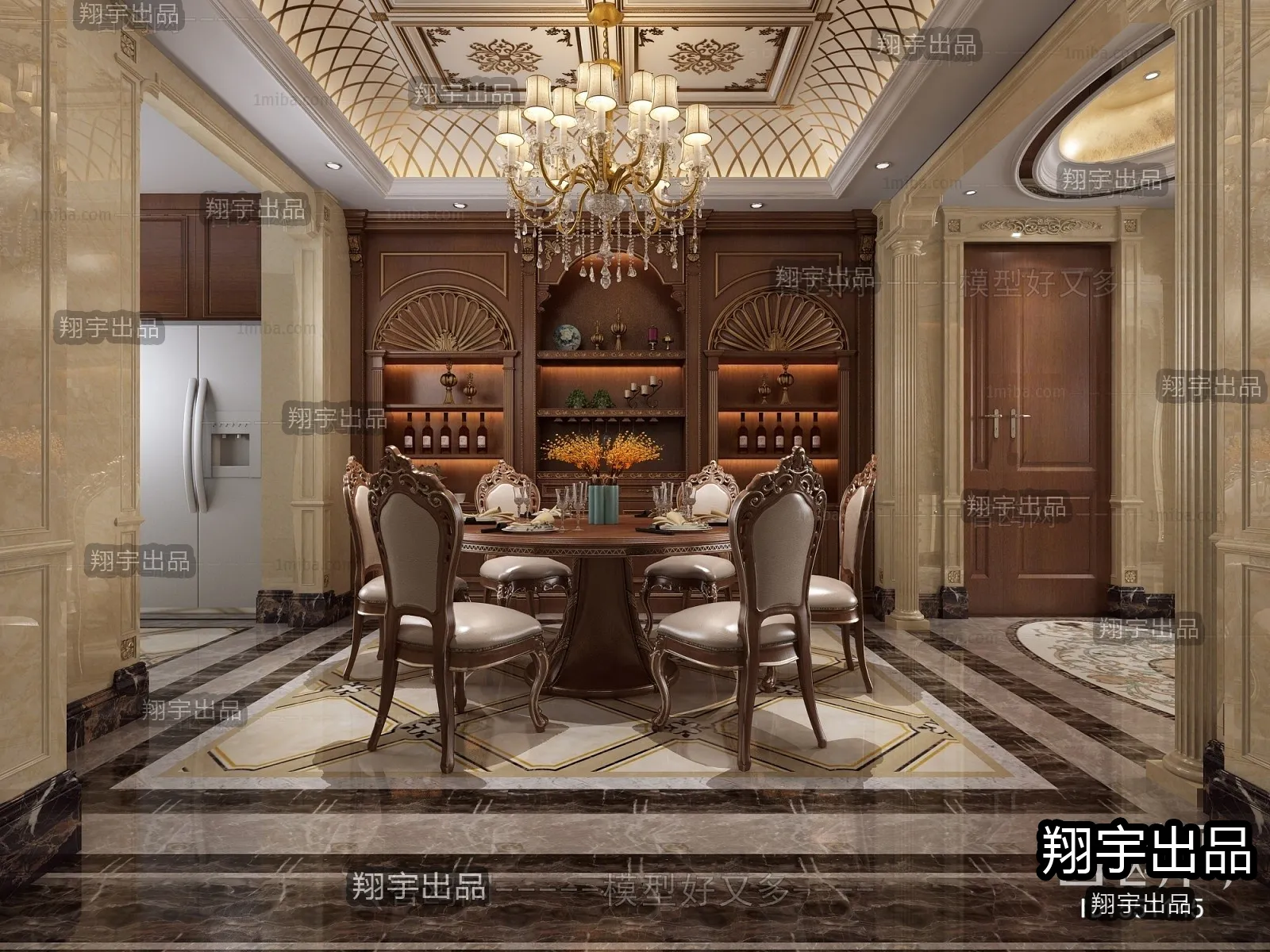 Dining Room 3D Interior Scene Model – European Style – 021 Dining Room 3D Interior Scene Model – European Style – 021