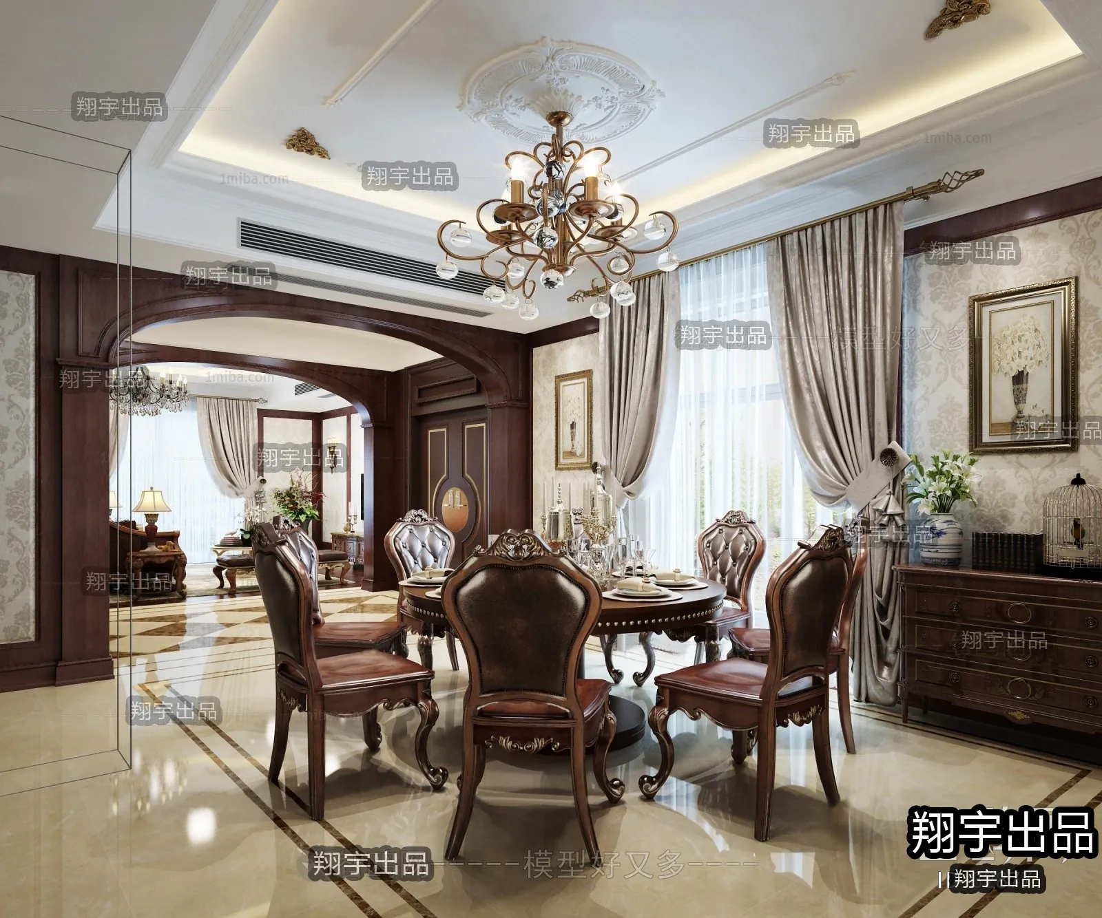 Dining Room 3D Interior Scene Model – European Style – 022 Dining Room 3D Interior Scene Model – European Style – 022