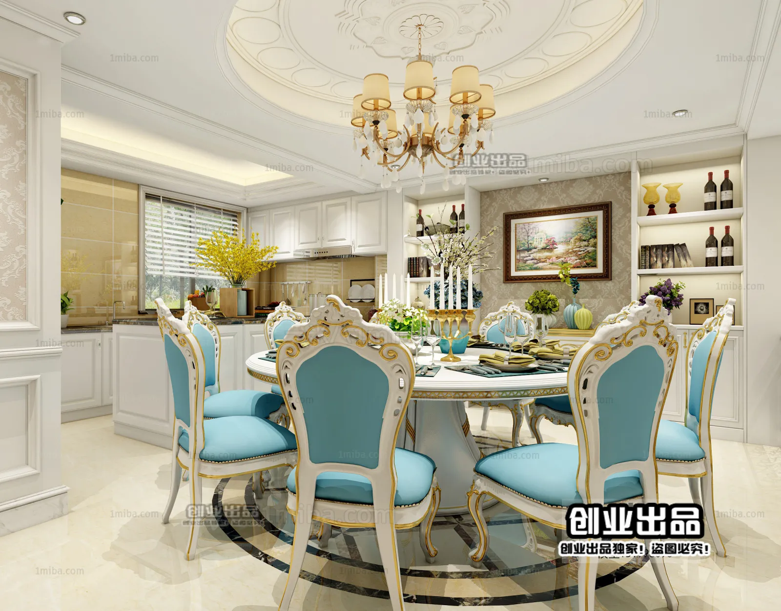Dining Room 3D Interior Scene Model – European Style – 024 Dining Room 3D Interior Scene Model – European Style – 024