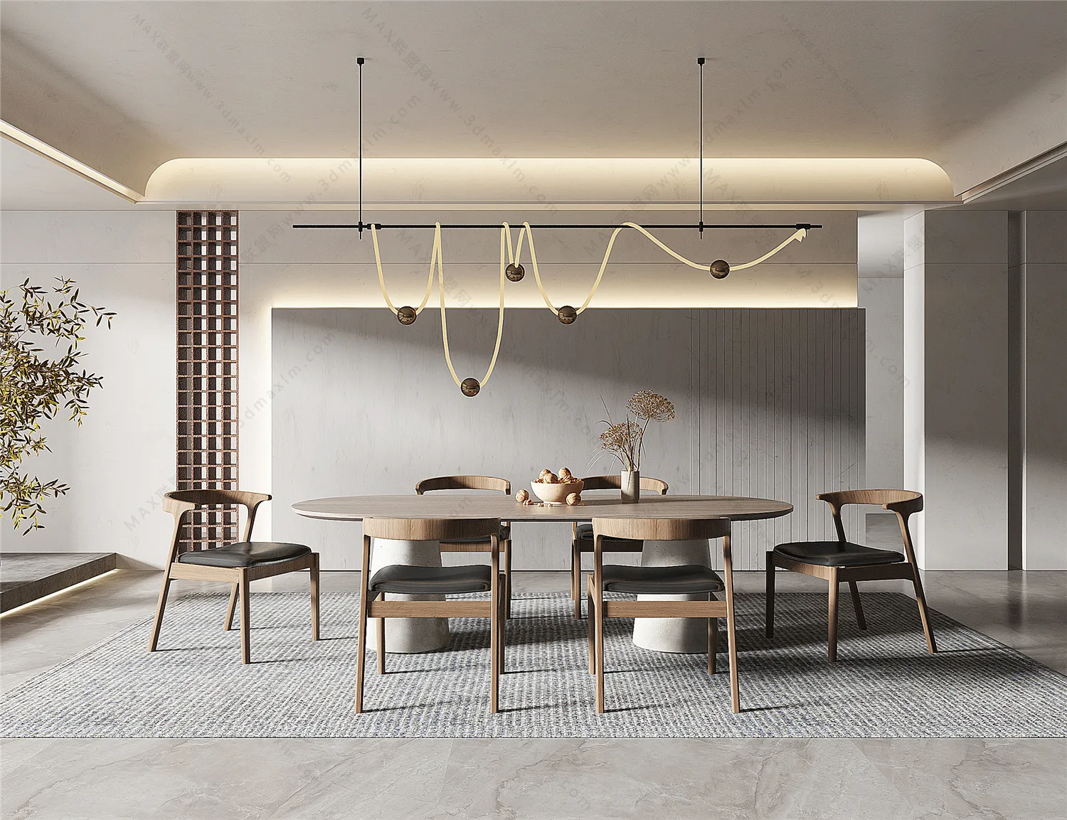 Dining Room 3D Interior Scene Model – Wabi Sabi Style – 019 Dining Room 3D Interior Scene Model – Wabi Sabi Style – 019