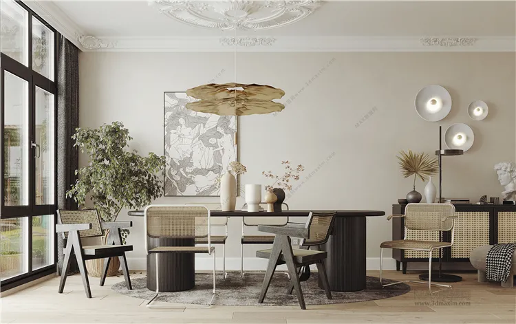 Dining Room 3D Interior Scene Model – Wabi Sabi Style – 028 Dining Room 3D Interior Scene Model – Wabi Sabi Style – 028