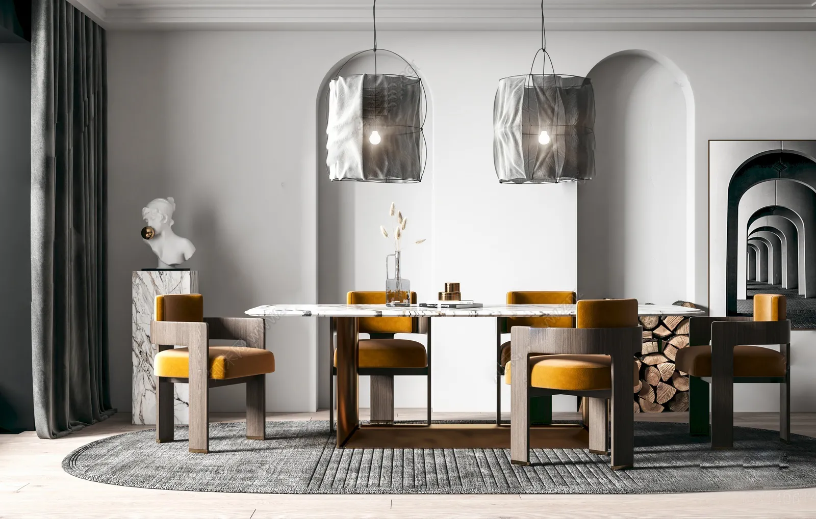 Dining Room 3D Interior Scene Model – Wabi Sabi Style – 035 Dining Room 3D Interior Scene Model – Wabi Sabi Style – 035