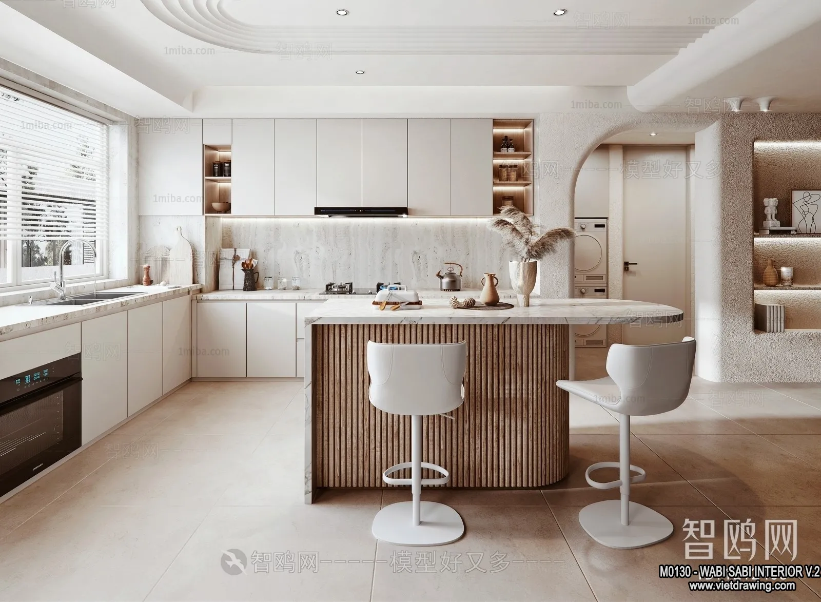 Dining Room 3D Interior Scene Model – Wabi Sabi Style – 037 Dining Room 3D Interior Scene Model – Wabi Sabi Style – 037