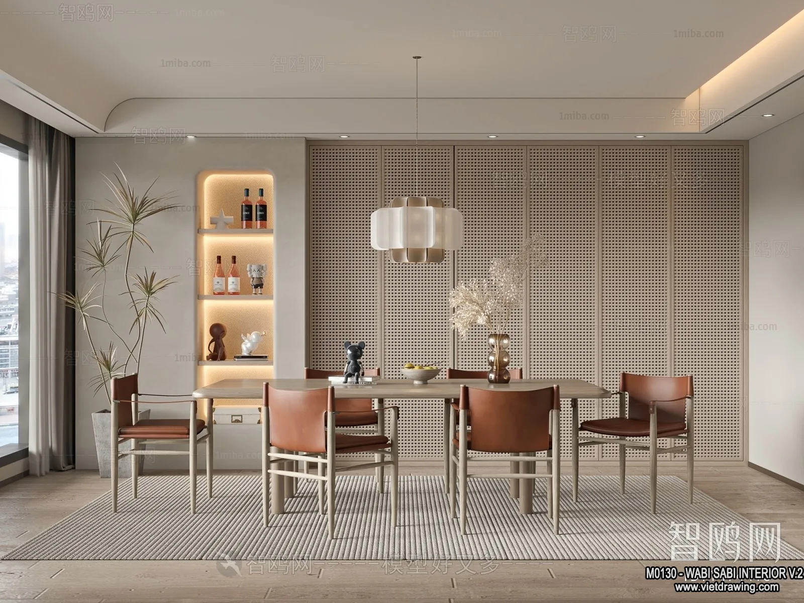 Dining Room 3D Interior Scene Model – Wabi Sabi Style – 038 Dining Room 3D Interior Scene Model – Wabi Sabi Style – 038