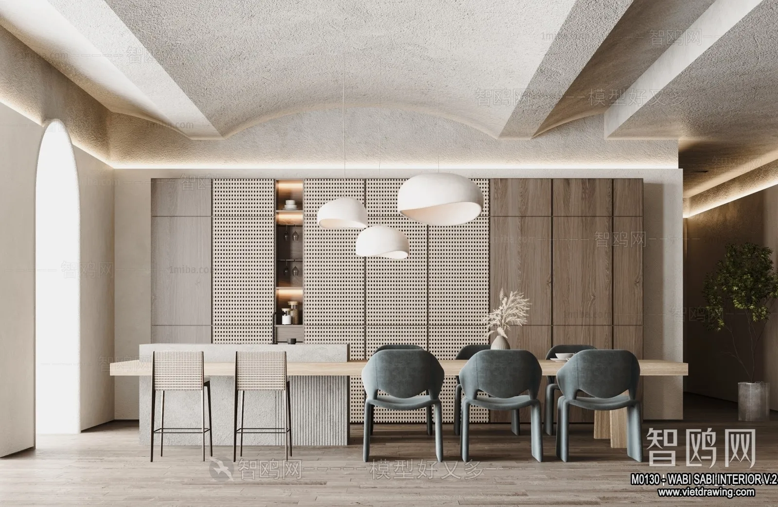 Dining Room 3D Interior Scene Model – Wabi Sabi Style – 039 Dining Room 3D Interior Scene Model – Wabi Sabi Style – 039